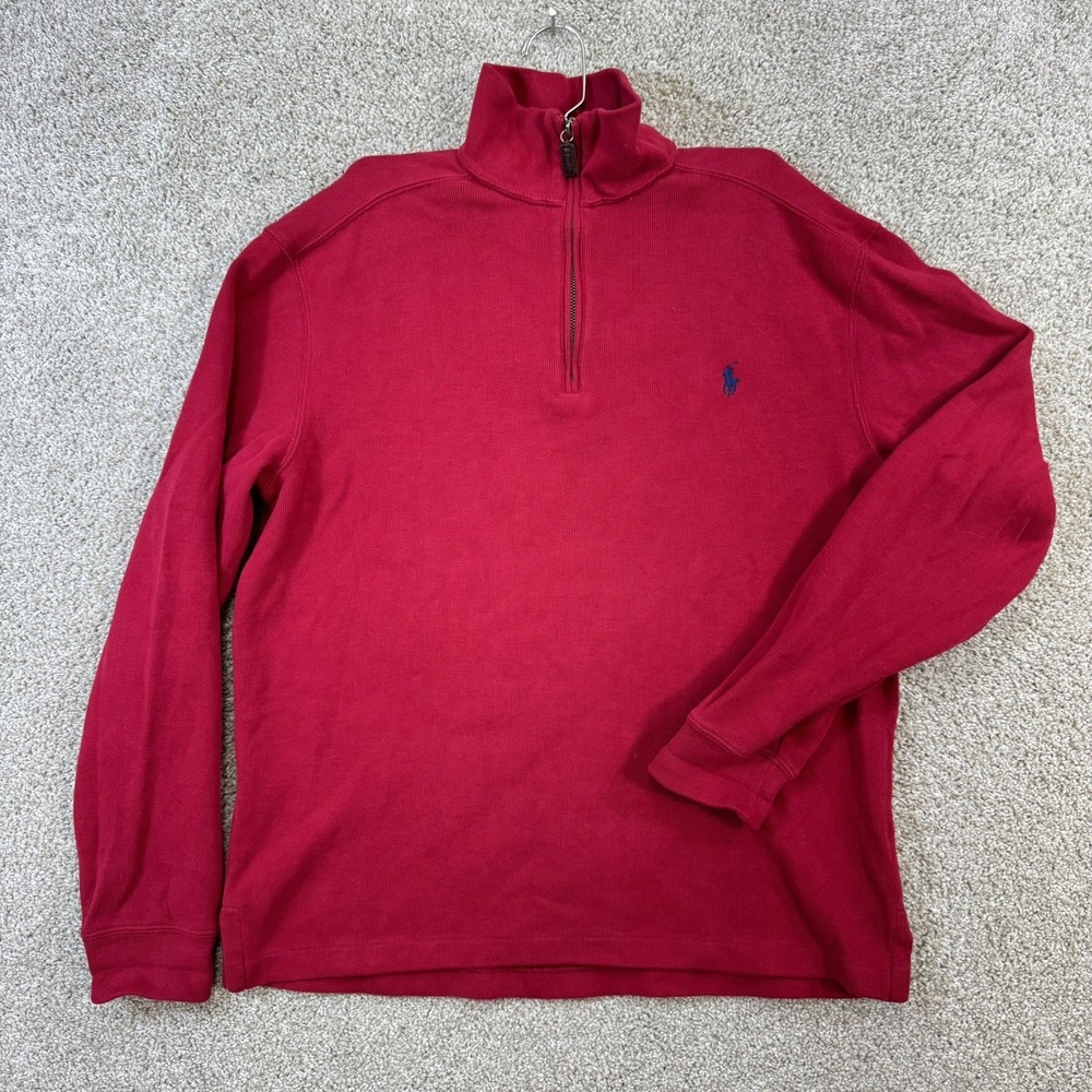Polo Ralph Lauren Mens Small Red 100% Cotton 1/4 Zip Pullover Sweater Mock Neck